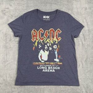 Lucky Brand AC/DC T Shirt Womens L/P Gray Studded Band Shirt Rock Embellished